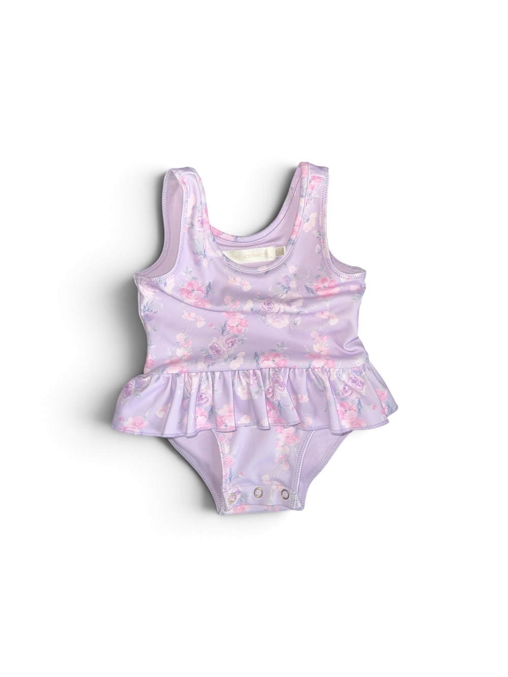 LoveShackFancy Lilac Floral Ruffle One-Piece Swimsuit